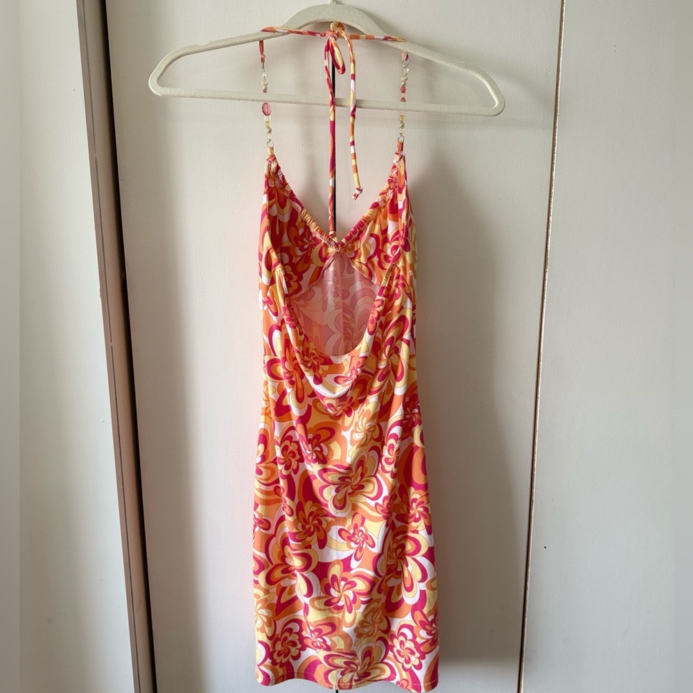 No Boundaries Pink and Orange Floral Mini Dress or Swimsuit Coverup 🧡💗 Size S - Picture 2 of 7